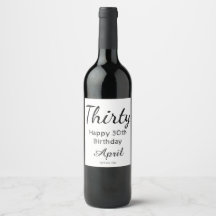 Étiquette moderne Happy 30th Birthday Wine Bottle