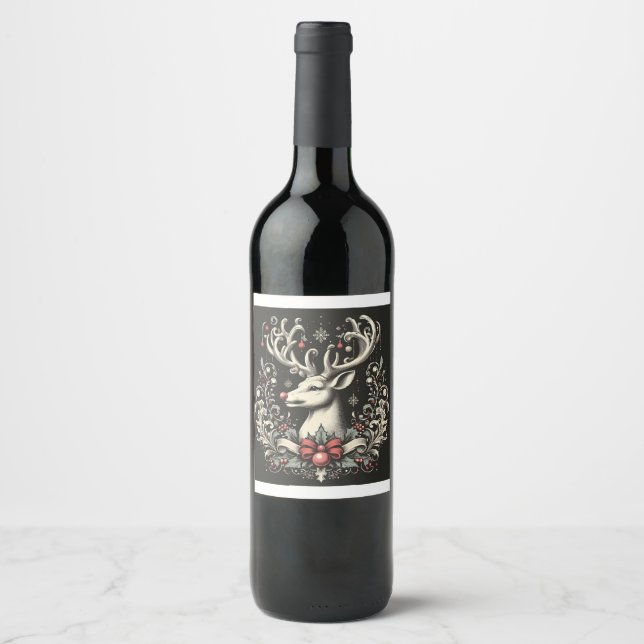 Pour Bouteilles De Vin Étiquette Monochrome Reindeer (Devant)