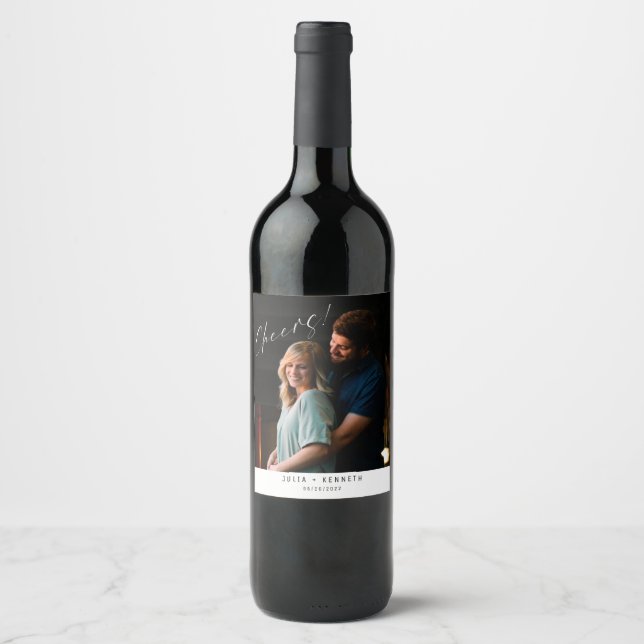 Pour Bouteilles De Vin Étiquette photo Mariage simple (Devant)