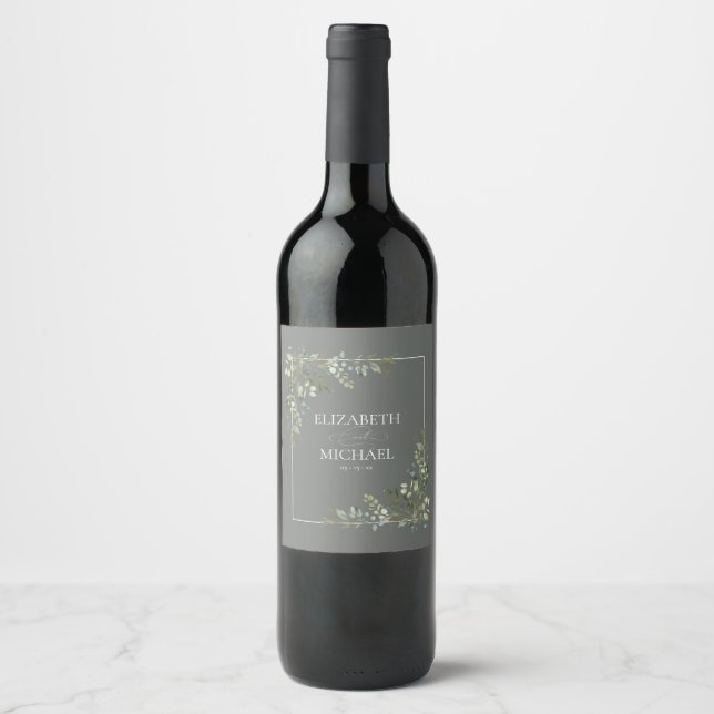 Pour Bouteilles De Vin Eucalyptus Botanique Sage Vert Mariage Étiquette d (Devant)