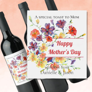 Pour Bouteilles De Vin Fête des mères Fleurs sauvages colorées Étiquette