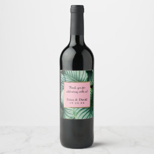 Pour Bouteilles De Vin Feuille tropical Étiquette rose Luau Beach Wedding