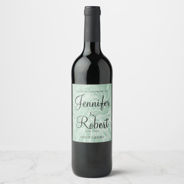 Pour Bouteilles De Vin Fleur simple moderne en Mint Mariage Étiquette à v (Devant)