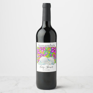Pour Bouteilles De Vin Fleurs d'éléphant mignonette Baby shower Étiquette
