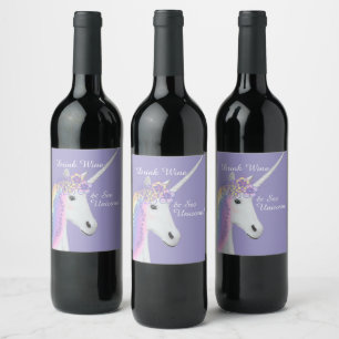 Pour Bouteilles De Vin Funny Unicorn Purple Wine Étiquette