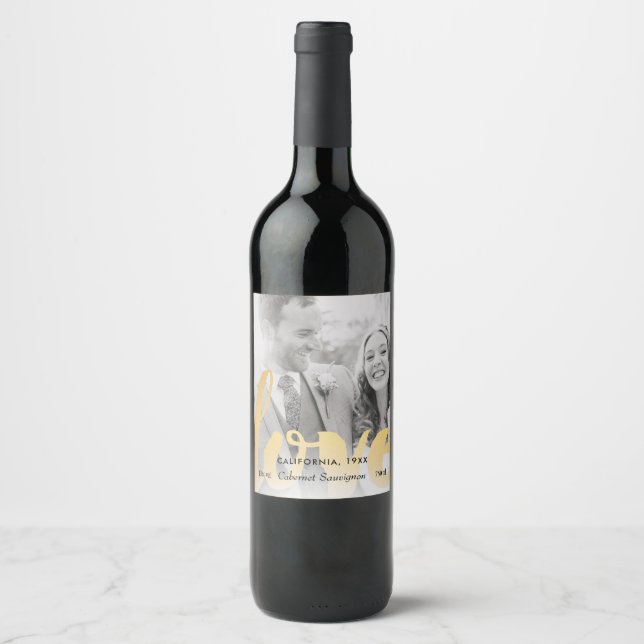Pour Bouteilles De Vin Gold Love Photo Mariage ou Anniversaire Étiquette  (Devant)