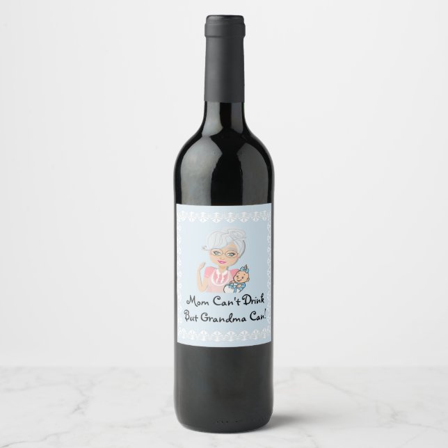 Pour Bouteilles De Vin Grand-mère Étiquette Baby shower (Devant)