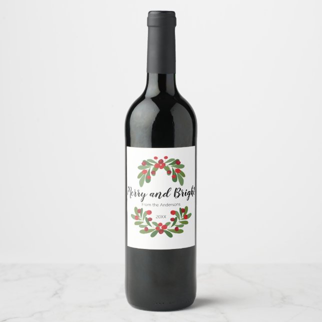 Pour Bouteilles De Vin Joyeux et lumineux Mistletoe Vacances Étiquette (Devant)