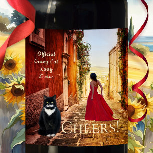 Pour Bouteilles De Vin Lady in Red Italian Fine Art Vine Étiquette