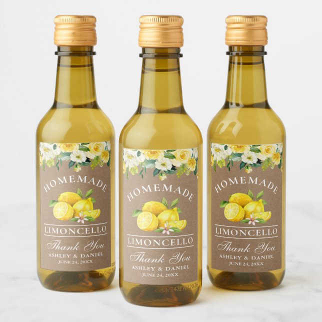 Pour Bouteilles De Vin Limoncello Lemons Floral Kraft Mini Étiquettes bou (Bouteilles)