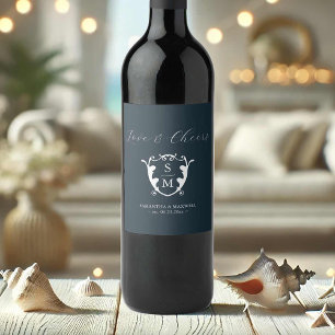 Pour Bouteilles De Vin Monogram Crest Custom Wine Botté Étiquette Marine