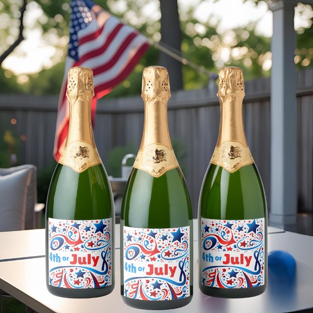 Pour Bouteilles De Vin Mousseux 4 juillet Étiquettes | USA Stars & Stripes (Créateur téléchargé)