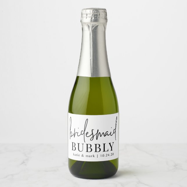 Pour Bouteilles De Vin Mousseux Bridesmaid Bubbly Mini Sparkling Wine Étiquettes (Devant)