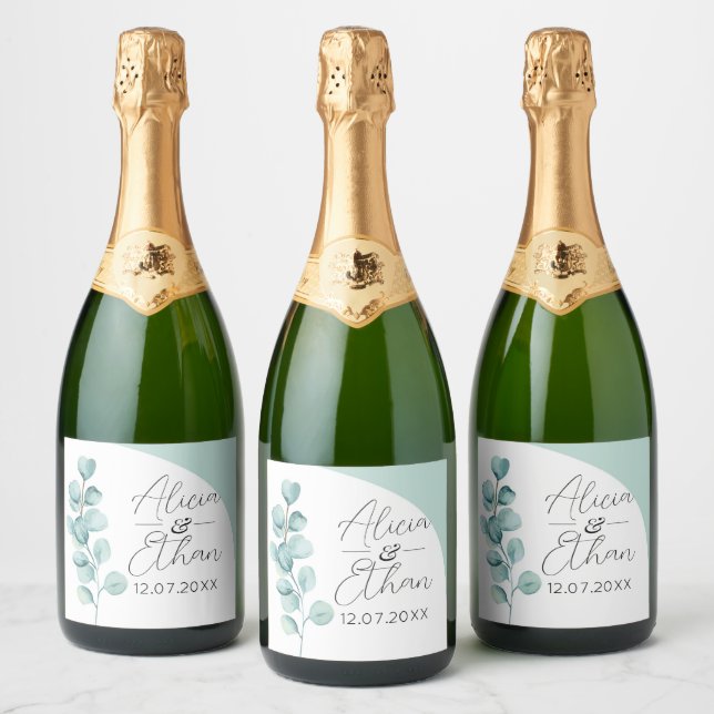 Pour Bouteilles De Vin Mousseux Eucalyptus Vins Étiquettes Boissons Mariage Monnai (Bouteilles)