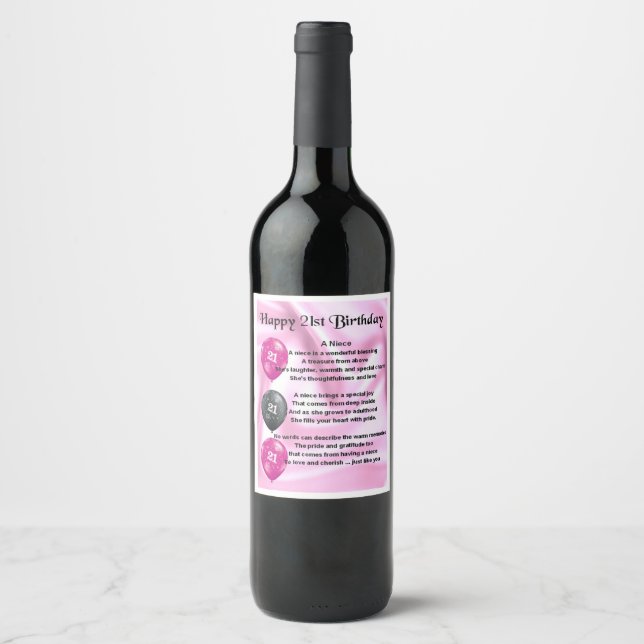 Pour Bouteilles De Vin Niece Poem Wine Bottle Étiquette 21e anniversaire (Devant)