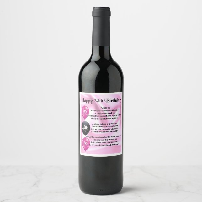 Pour Bouteilles De Vin Niece Poem Wine Bottle Étiquette 30e anniversaire (Devant)