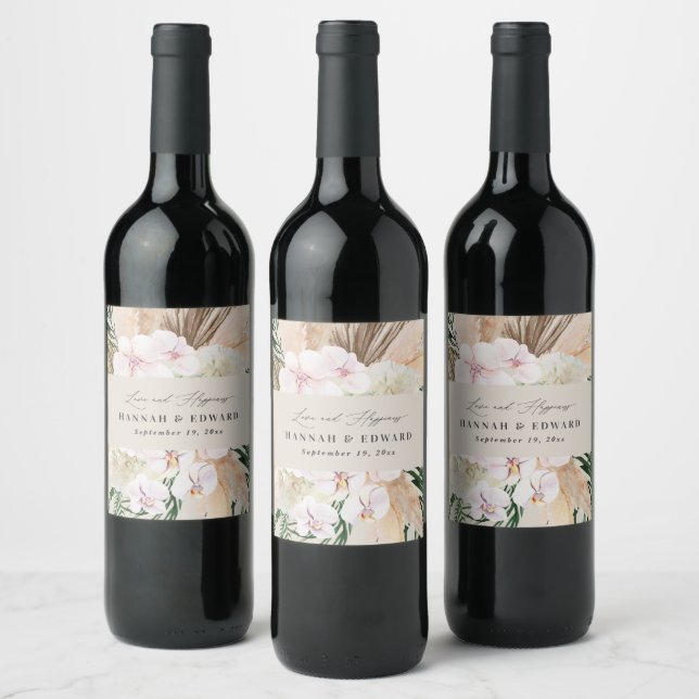 Pour Bouteilles De Vin pampas moderne herbe orchidée étiquette bohème (Bouteilles)
