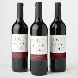 Pour Bouteilles De Vin Peace Love Joy Golden Botanical Wine Étiquette