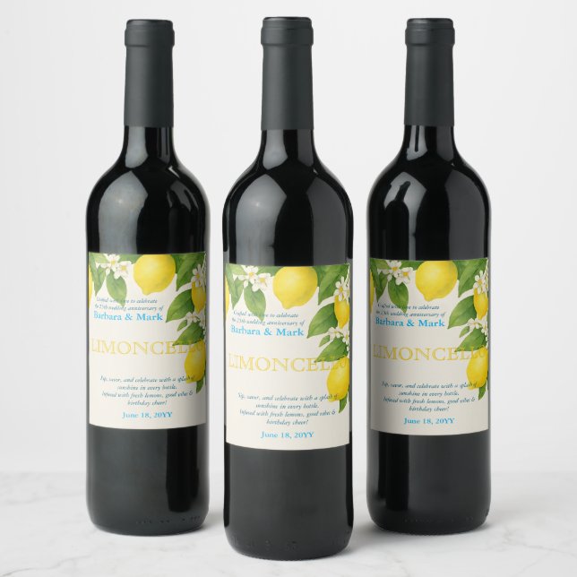 Pour Bouteilles De Vin Personnalisé 25e anniversaire Limoncello Étiquette (Bouteilles)