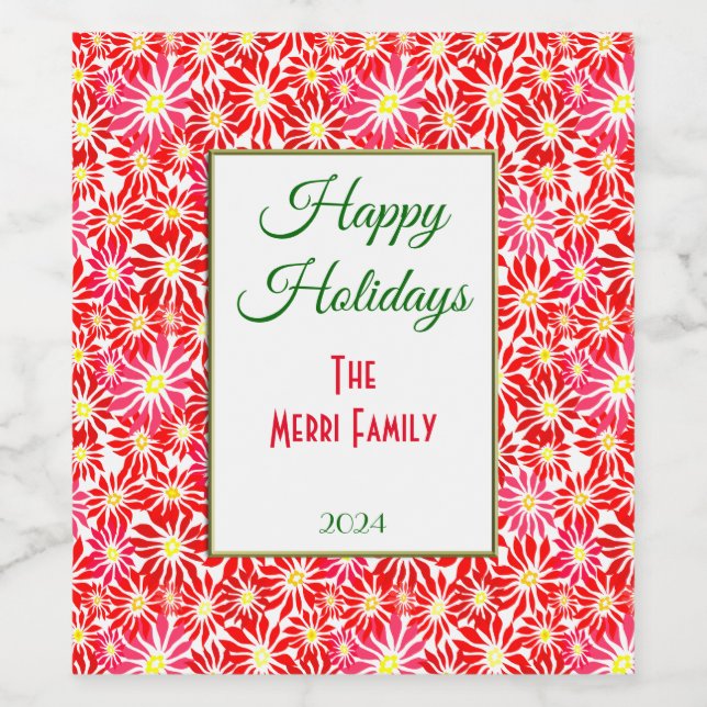 Pour Bouteilles De Vin Rouge Poinsettia Fleurs Vacances Étiquette bouteil (Étiquettes simples)