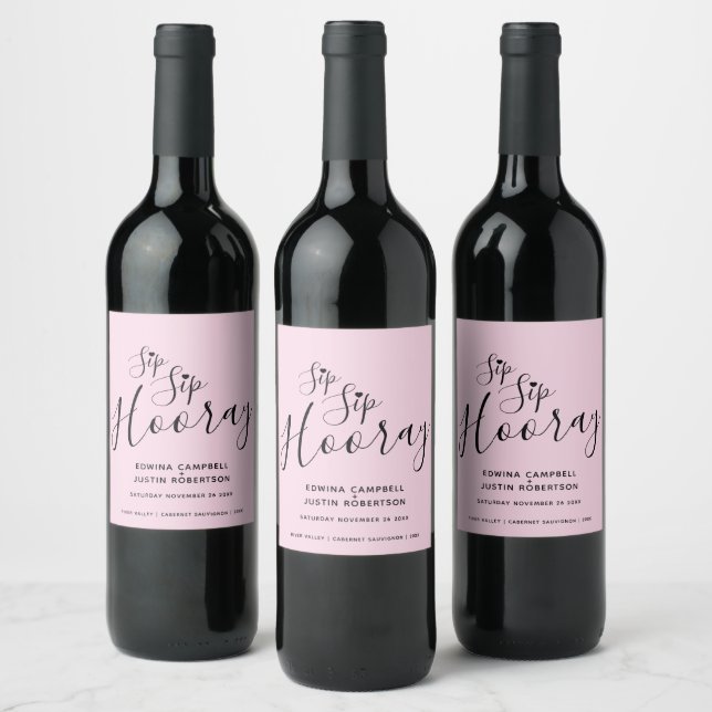 Pour Bouteilles De Vin Sip Sip Hooray mariage rose coeur noir Étiquette d (Bouteilles)