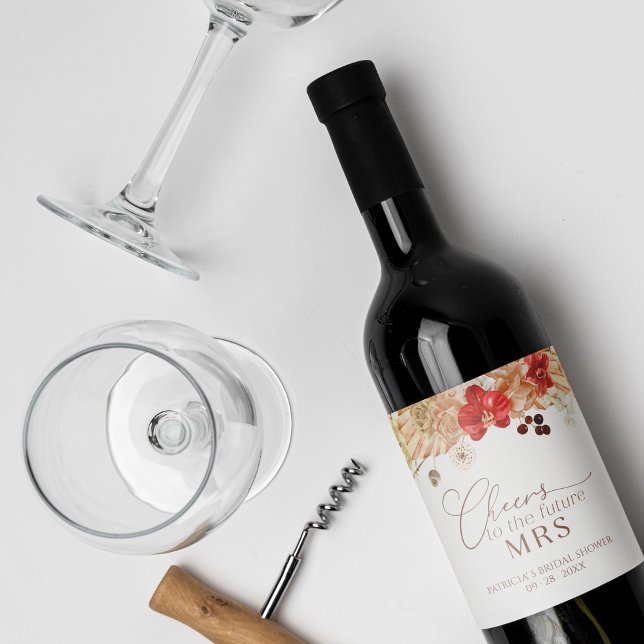 Pour Bouteilles De Vin Terracotta Boho Fête des mariées Florale Étiquette (Créateur téléchargé)