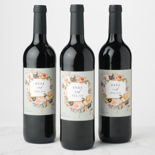 Pour Bouteilles De Vin Terre Automne Botanique Floral Mariage Étiquette d