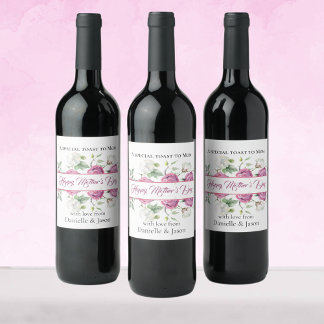 Pour Bouteilles De Vin Toast à maman Floral Fête des Mères Étiquette du v