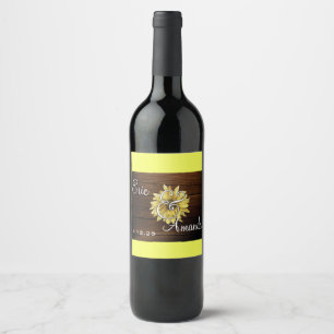 Pour Bouteilles De Vin tournesol rustique arrière - plan étiquette mariag
