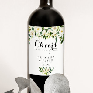 Pour Bouteilles De Vin Végétal Blanc Floral Cheers Vins Mariage Étiquette