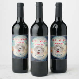 Pour Bouteilles De Vin VINS ÉTIQUETTE Cute Labradoodé Chien & Texte