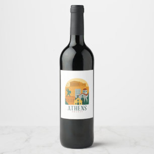 Pour Bouteilles De Vin Vintage Athènes Grèce Parthenon Étiquette Retro