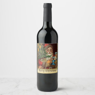 Pour Bouteilles De Vin Vintage Noël Père Noël avec boisson étiquette