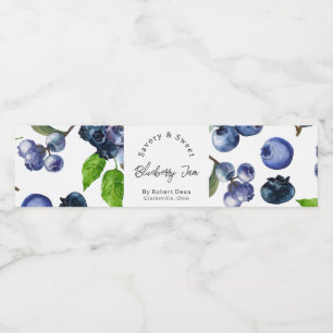 Pour Bouteilles D'eau Aquarelle Blueberry Jam Étiquette enroulé