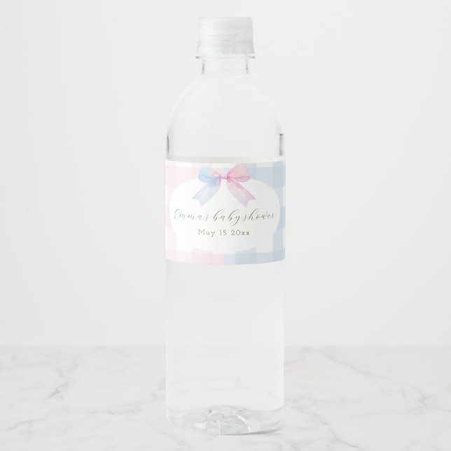 Pour Bouteilles D'eau Bleu ou rose En vichy Bow Genre Étiquette de boute (Devant)