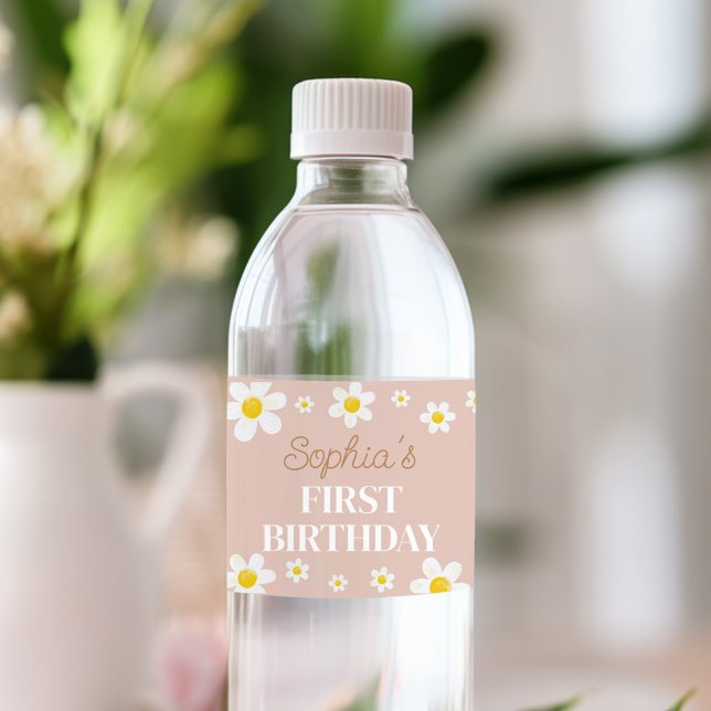 Pour Bouteilles D'eau Boho Daisy Bloom Anniversaire Fête Étiquette boute (Créateur téléchargé)