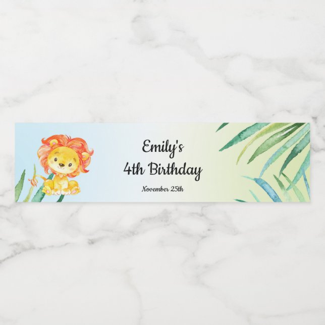 Pour Bouteilles D'eau Bouteille Étiquette Wrapper Lion Cub Aquarelle Ann (Étiquettes simples)