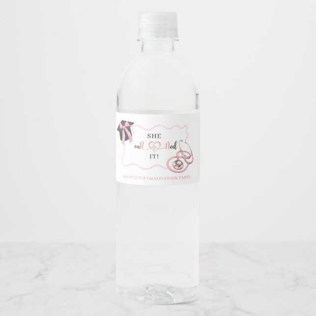 Pour Bouteilles D'eau Coquette rose Diplôme Infirmière Étiquette de bout (Devant)