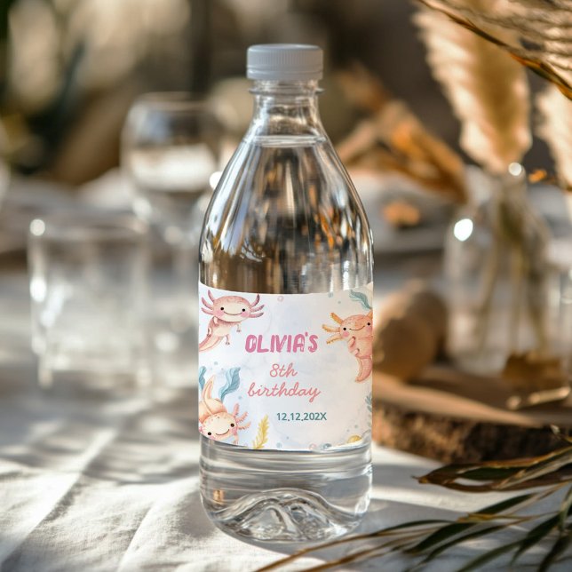 Pour Bouteilles D'eau Cute Axolotl fille Anniversaire Étiquette de boute (Créateur téléchargé)
