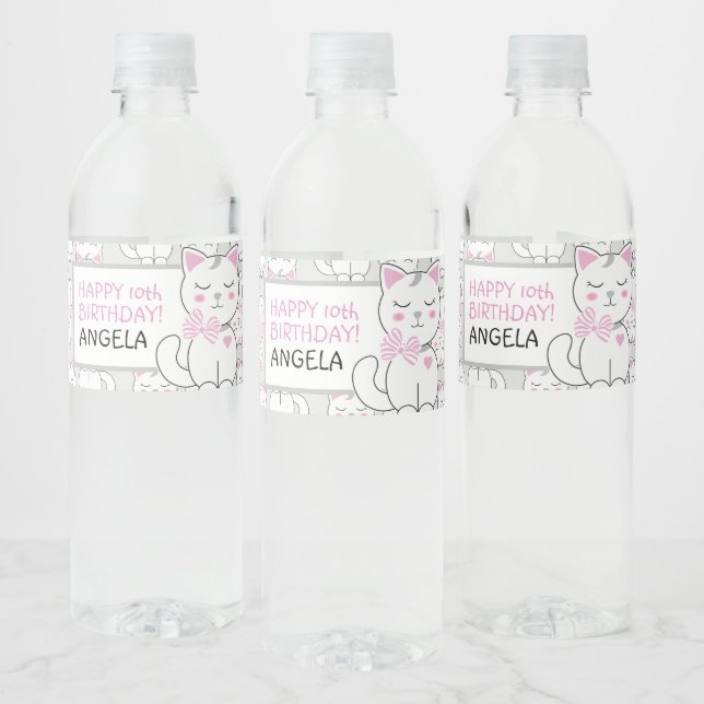 Pour Bouteilles D'eau Cute Chat Anniversaire Fête Étiquette bouteille d' (Bouteilles)
