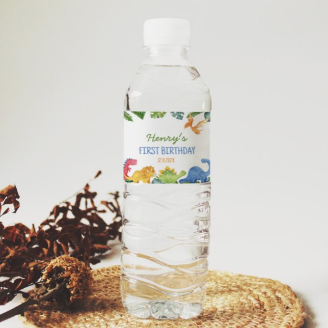 Pour Bouteilles D'eau Cute Dinosaures Anniversaire Étiquette de bouteill (Créateur téléchargé)
