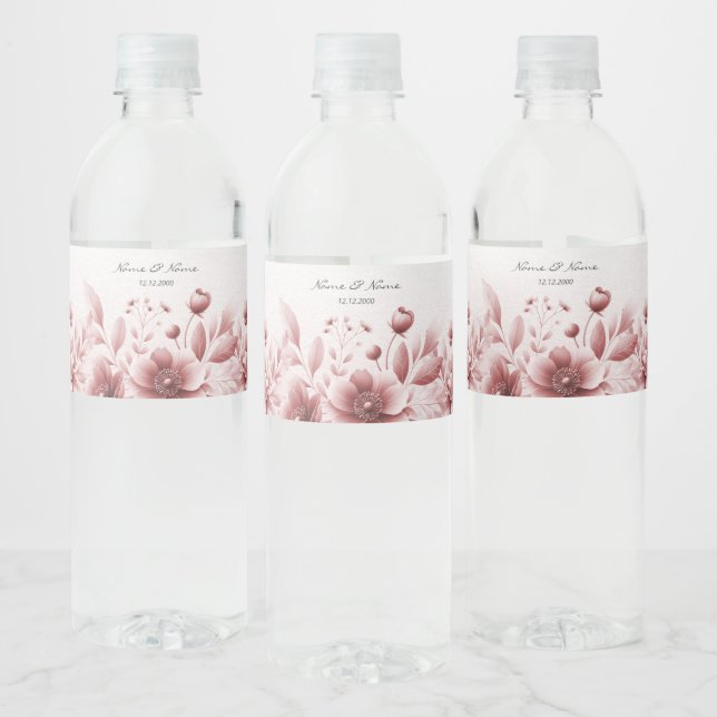 Pour Bouteilles D'eau Dusty Rose Floral Water Bottle Étiquette (Bouteilles)