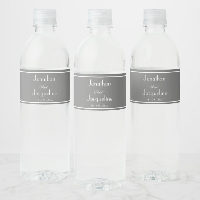 Pour Bouteilles D'eau Élégant classique Gris Mariage Étiquette bouteille (Bouteilles)