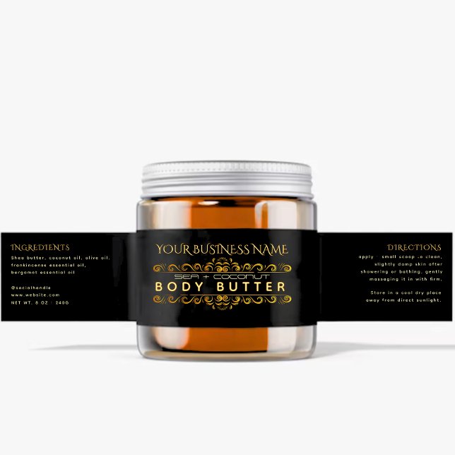 Pour Bouteilles D'eau Élégant Étiquette d'enrobage de bocal en or noir (Créateur téléchargé)