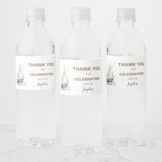 Pour Bouteilles D'eau Étiquette à bouteille à voilier modifiable - Bleu (Bouteilles)