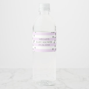 Pour Bouteilles D'eau Étiquette de Baby shower de Lavande Argent Confett