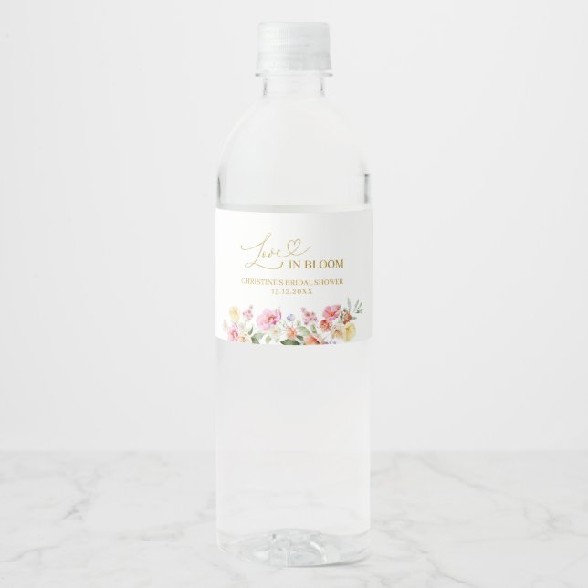 Pour Bouteilles D'eau Étiquette de bouteille de douche de mariée florale (Devant)
