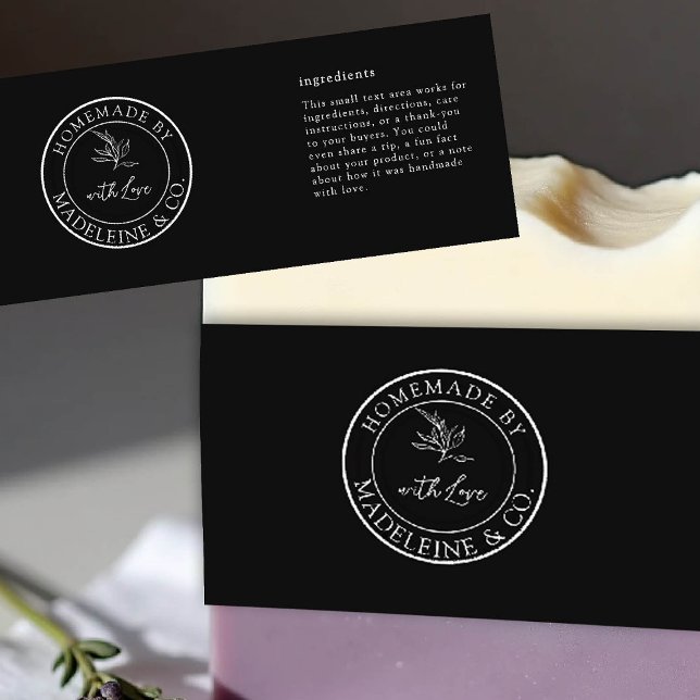 Pour Bouteilles D'eau Étiquette d'emballage noir sur mesure Botanique fa (homemade product label template artisan maker crafter craft gifting boutique small business black)