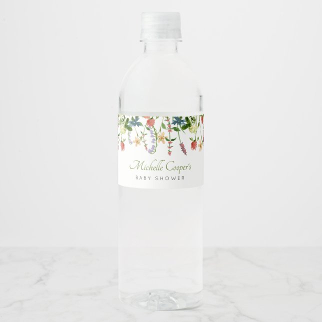 Pour Bouteilles D'eau Fleur sauvage Boho Baby shower Étiquette bouteille (Devant)