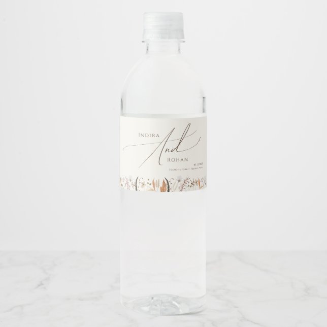Pour Bouteilles D'eau Fleur sauvage d'automne Boho | Étiquette de boutei (Devant)